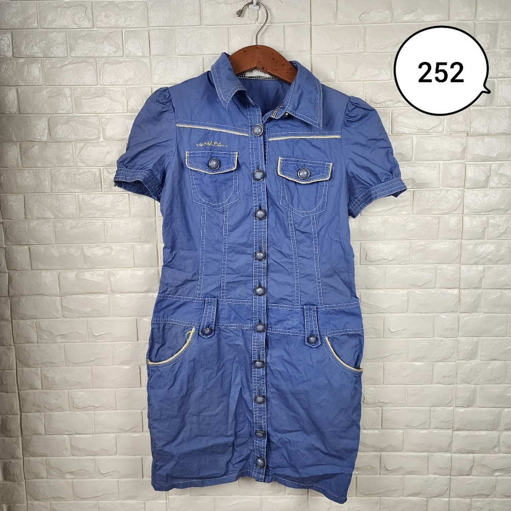 yilian purple blue medium junior button dress